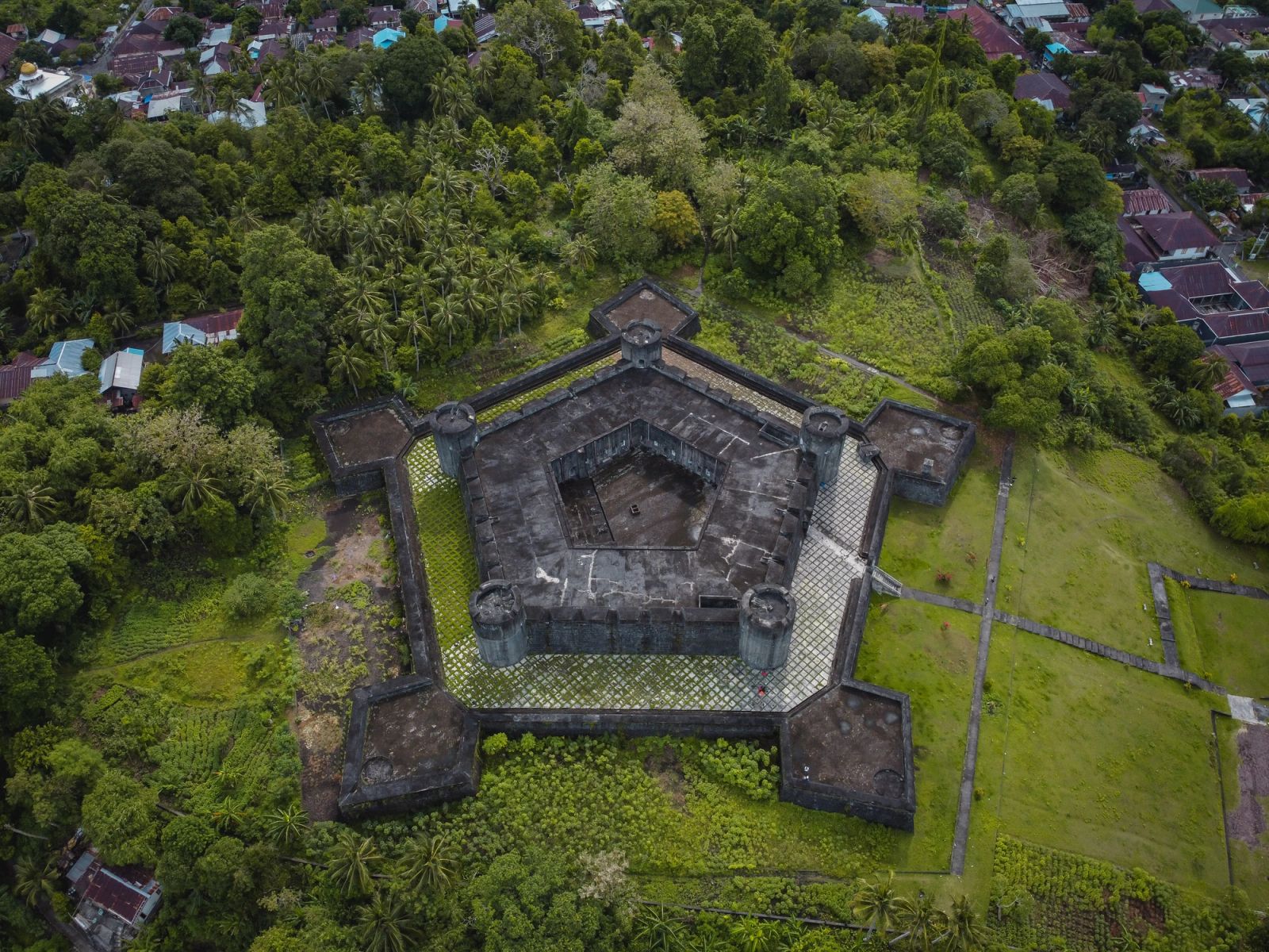 The star-shaped Fort Belgica above Banda Neira from the air
