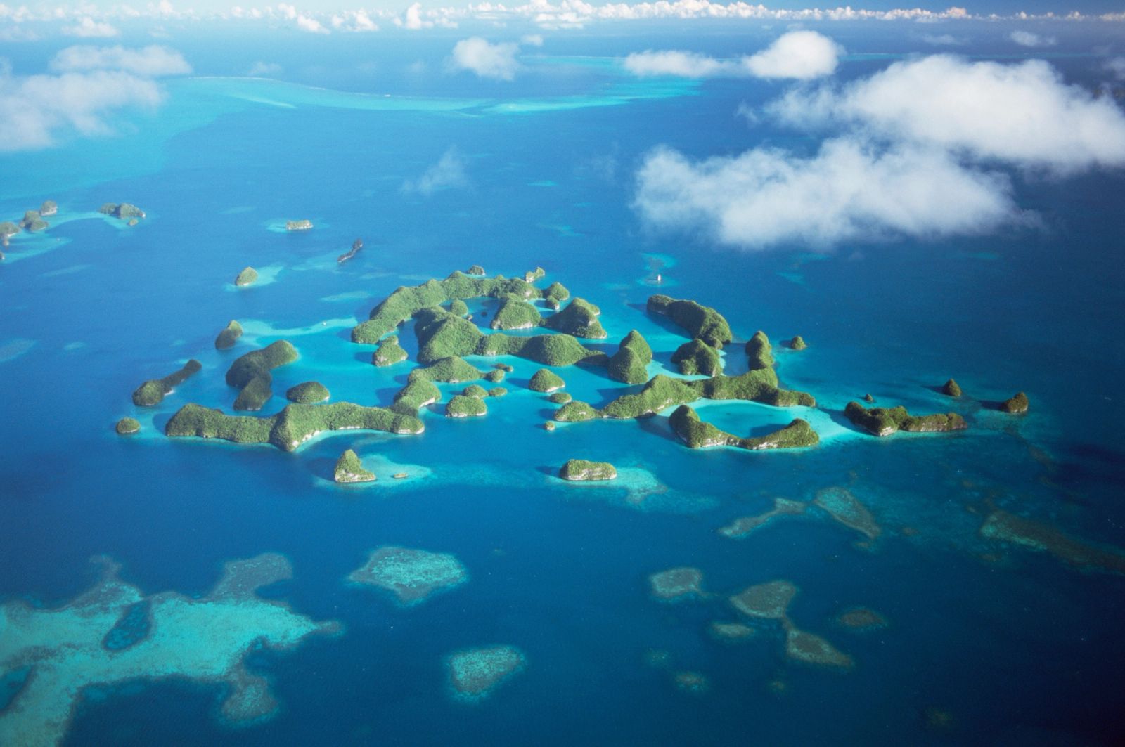 The Rock Islands and reefs of Palau from the air