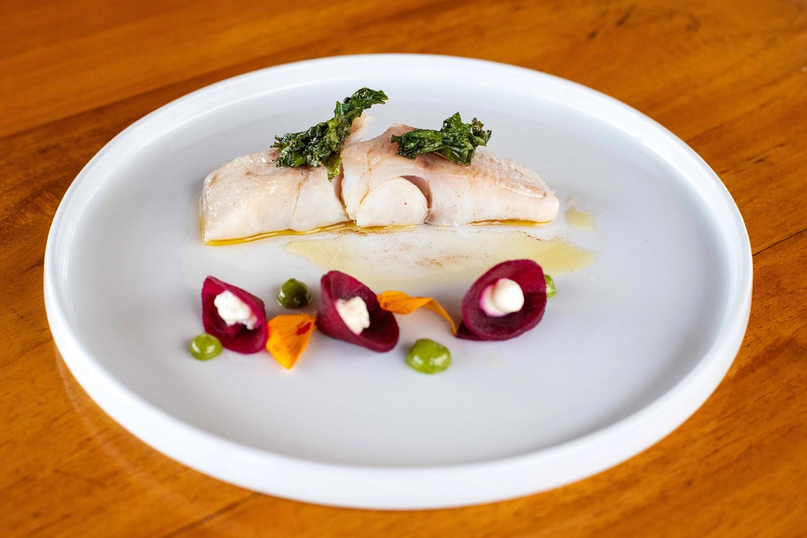 A plated fish course from the day's catch.