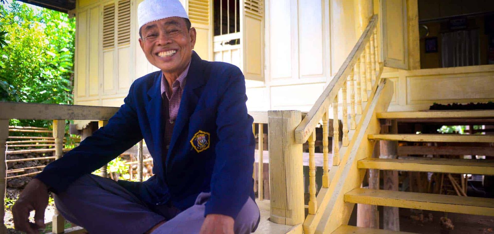 Pak Haji Tandri in front of his stilted timber house near Tanjung Bira on Sulawesi’s southern tip.