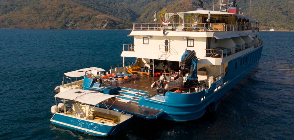 Back view of the activities deck of the Kudanil Explorer superyacht