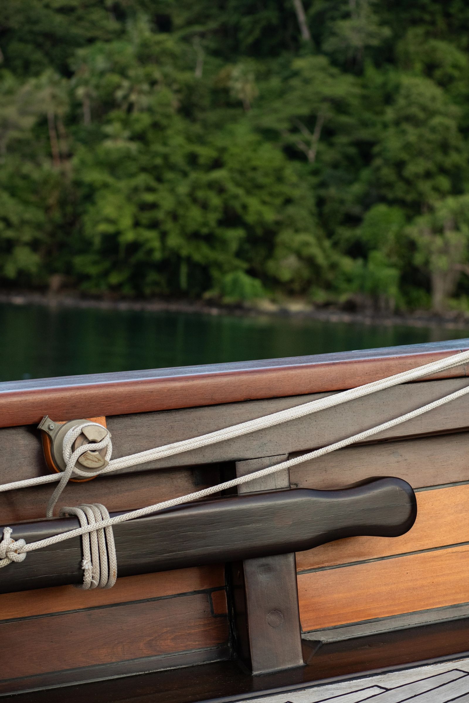 Rigging blocks and lines on Dunia Baru's deck