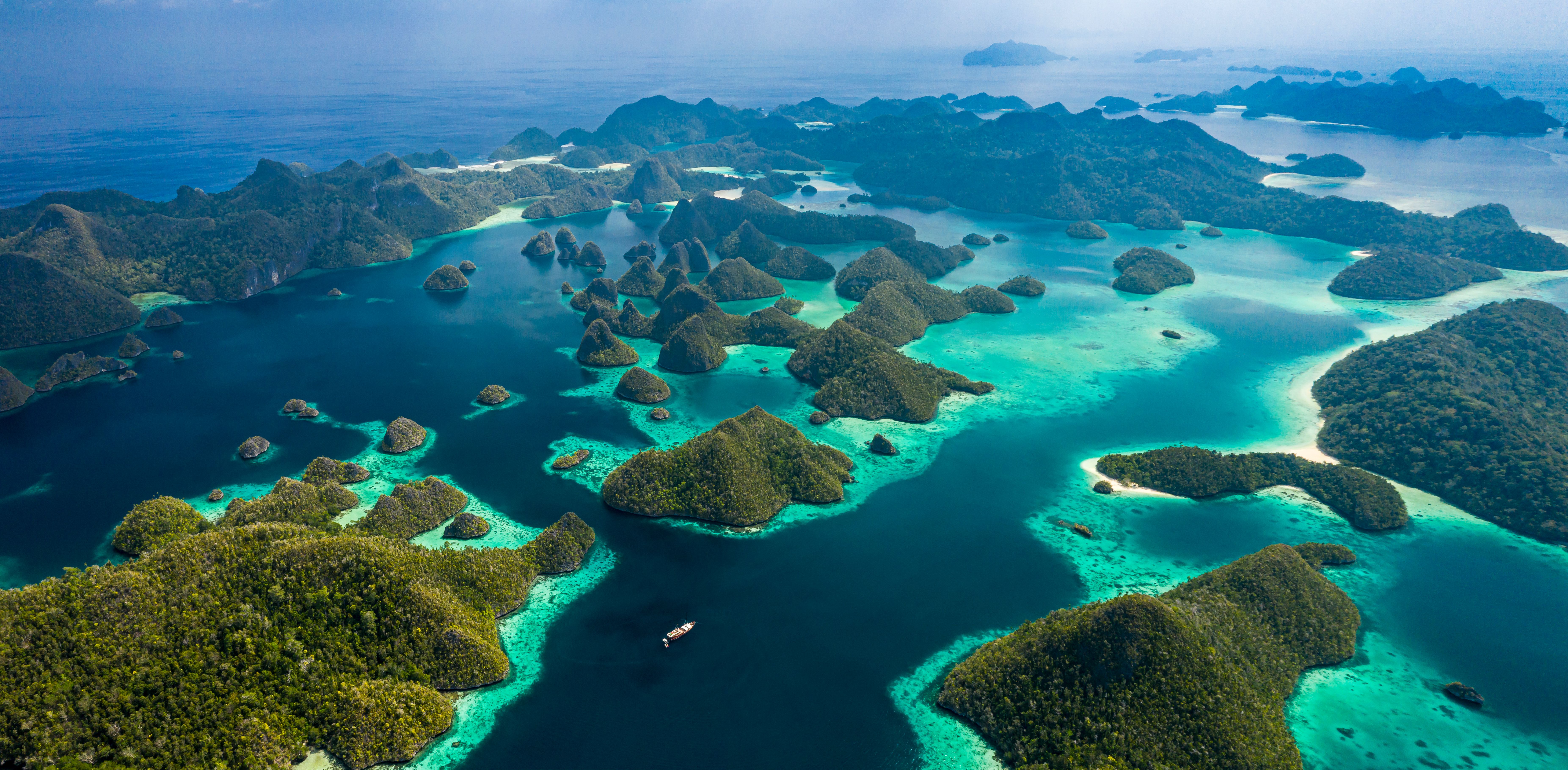 The karst islands and lagoons of Raja Ampat from the air