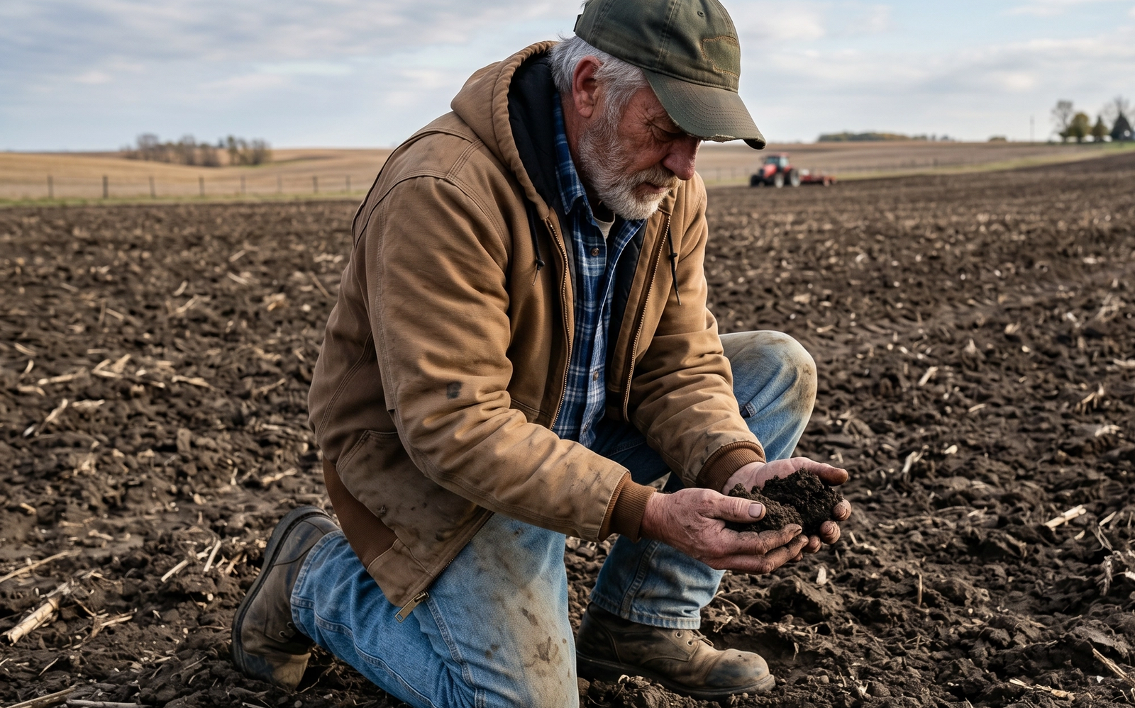 Farmer looking at his soils health