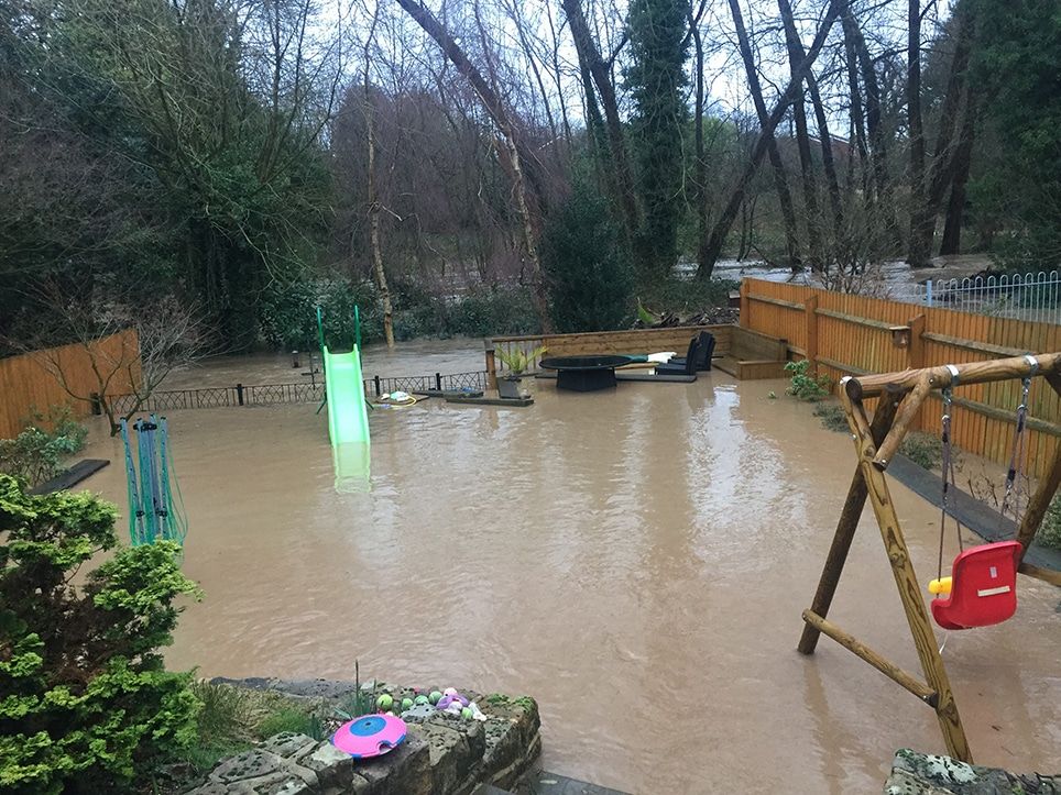 flooded garden in Derbyshire