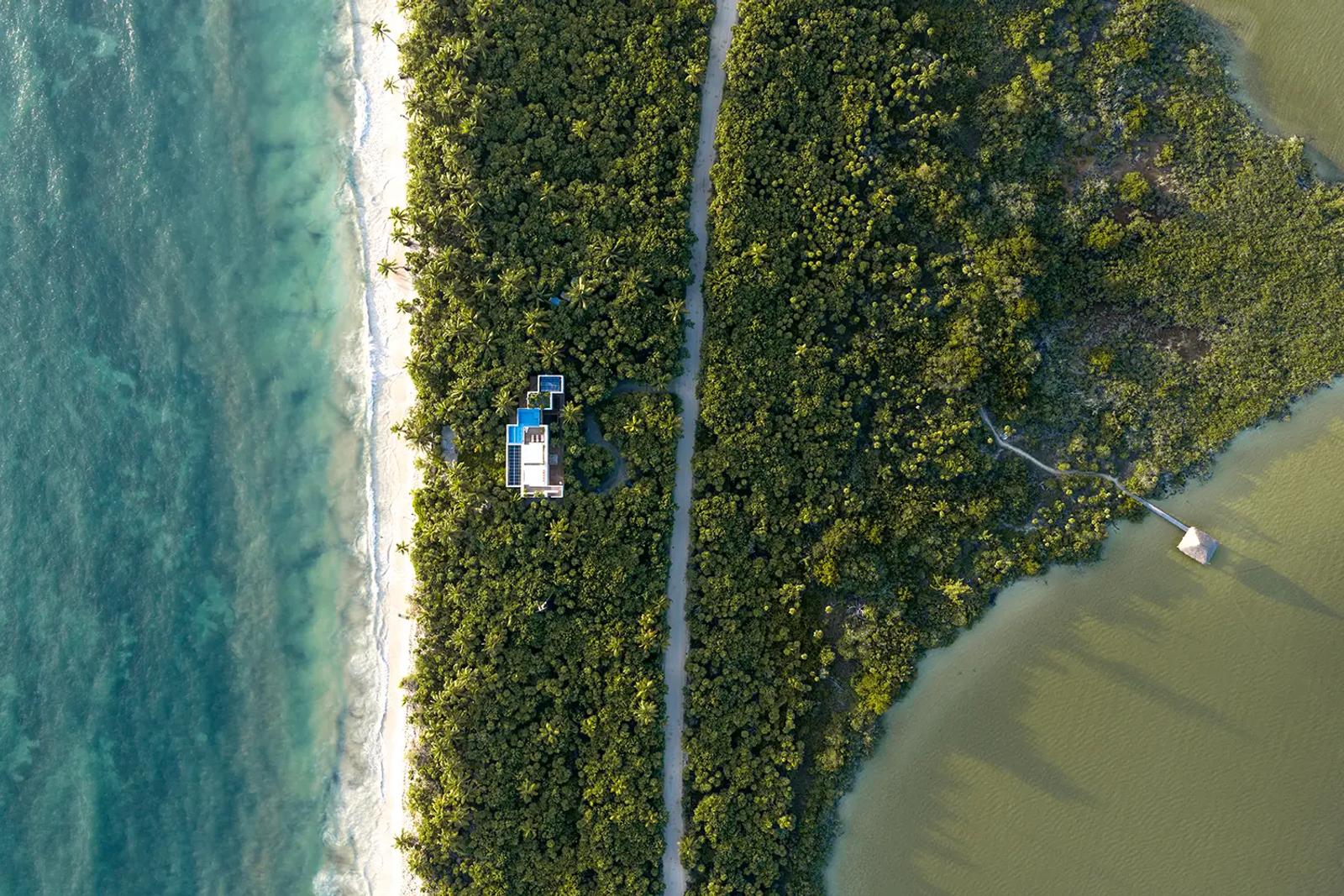 Drone photo of Casa Ikal in Sian Ka'an