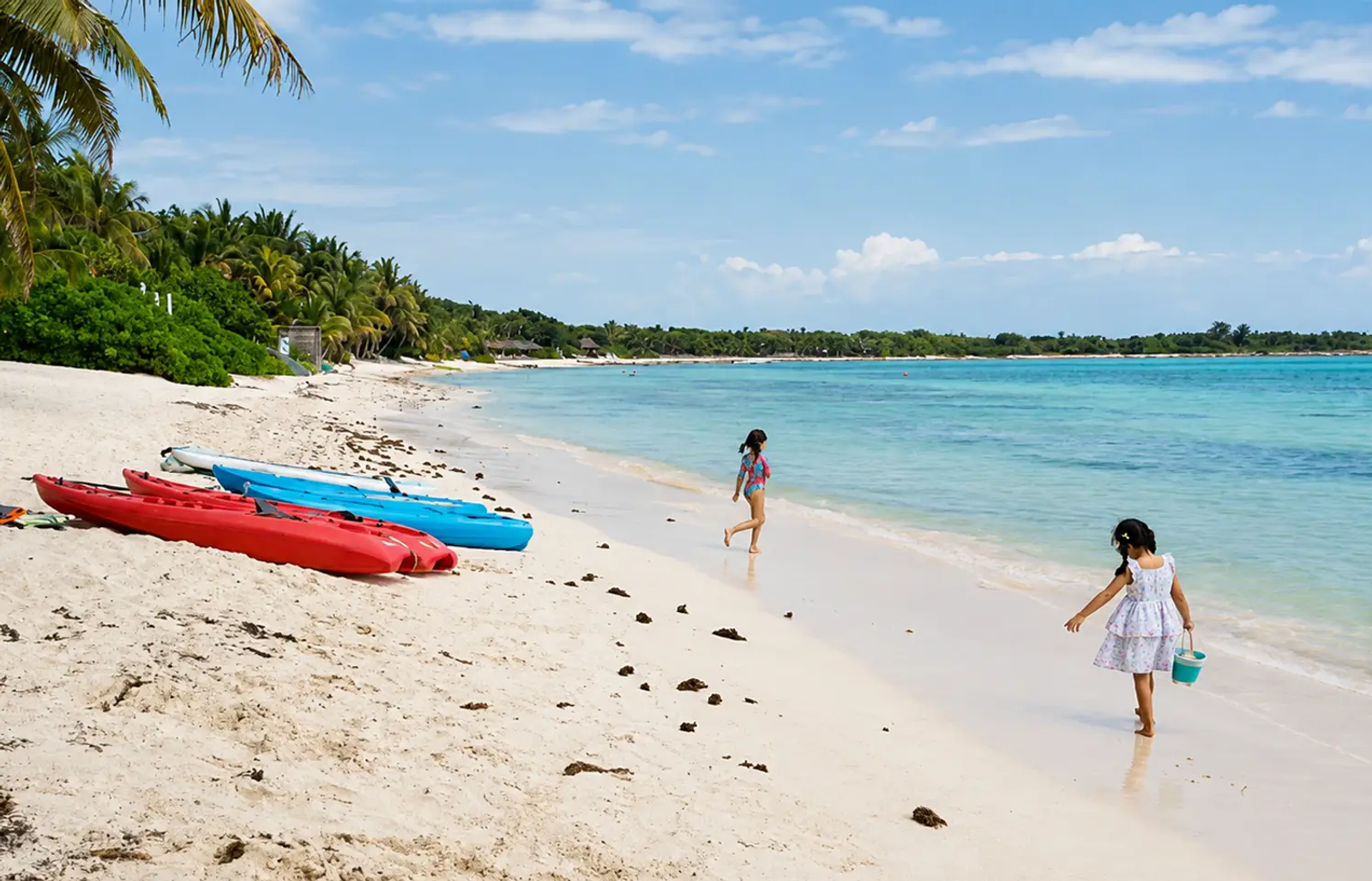 Kids enjoying Soliman Bay beach in Tulum