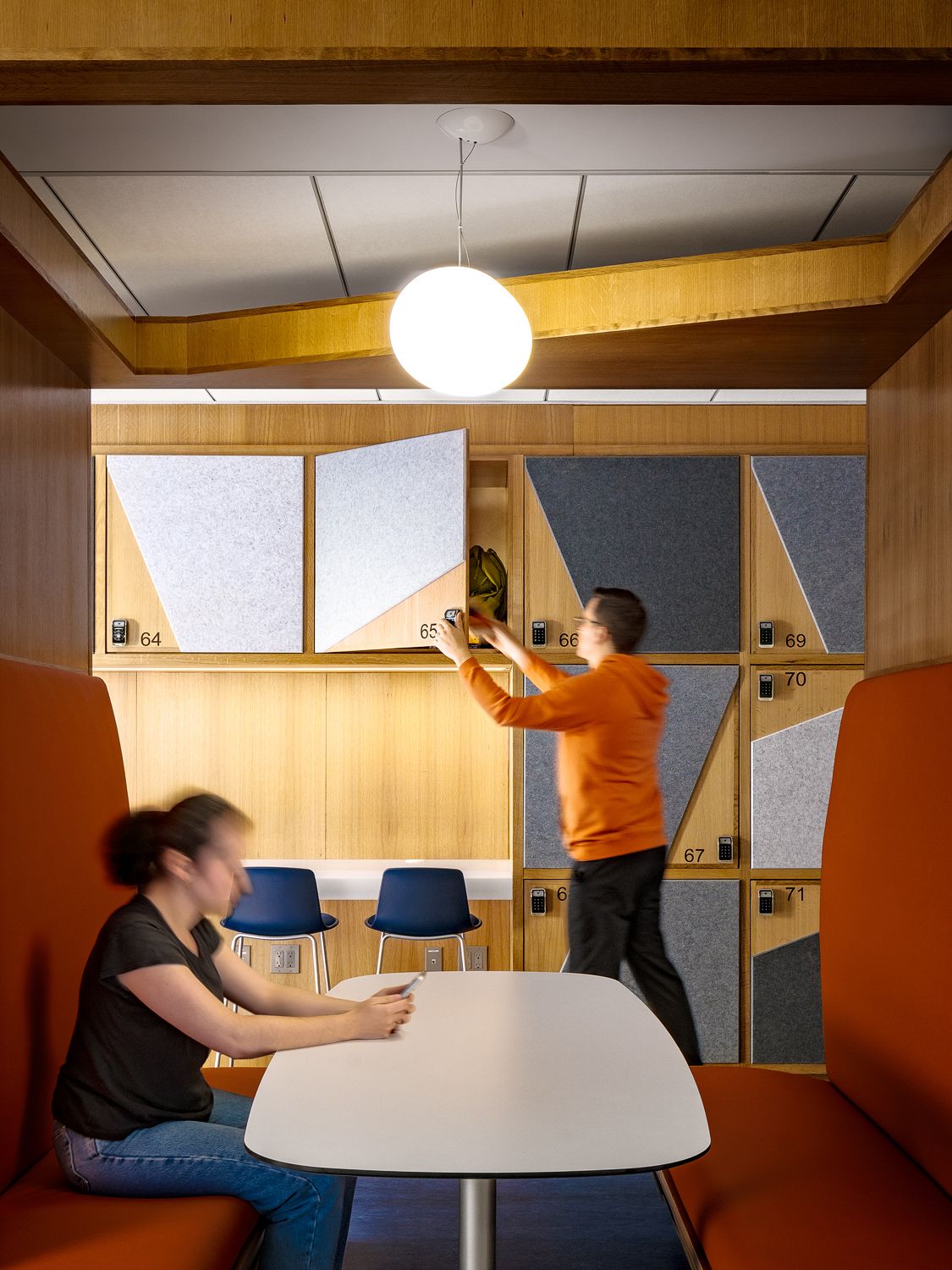 View of meeting booth and locker wall