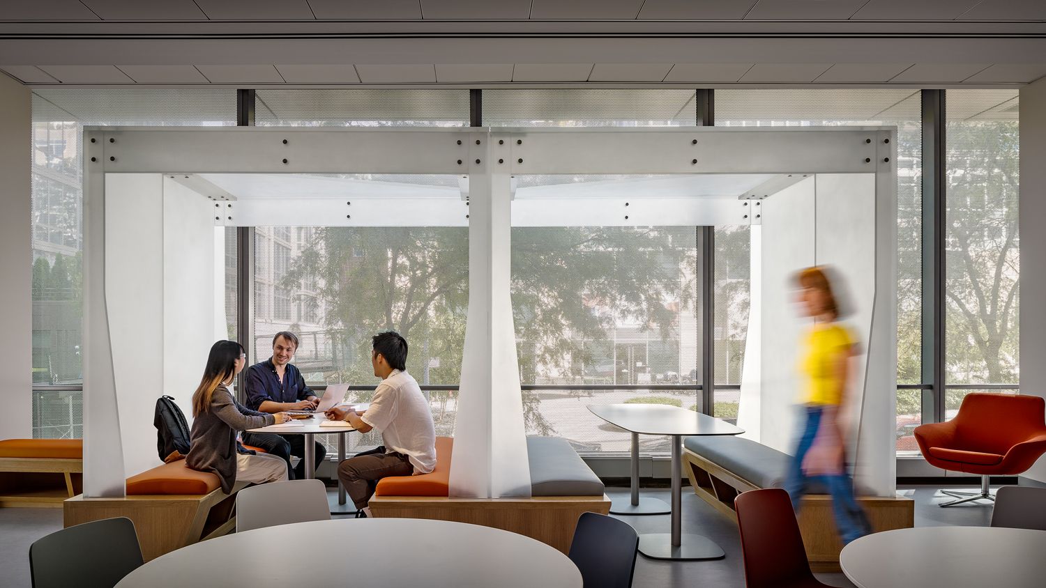 View of translucent meeting booths in Club Meeting Area