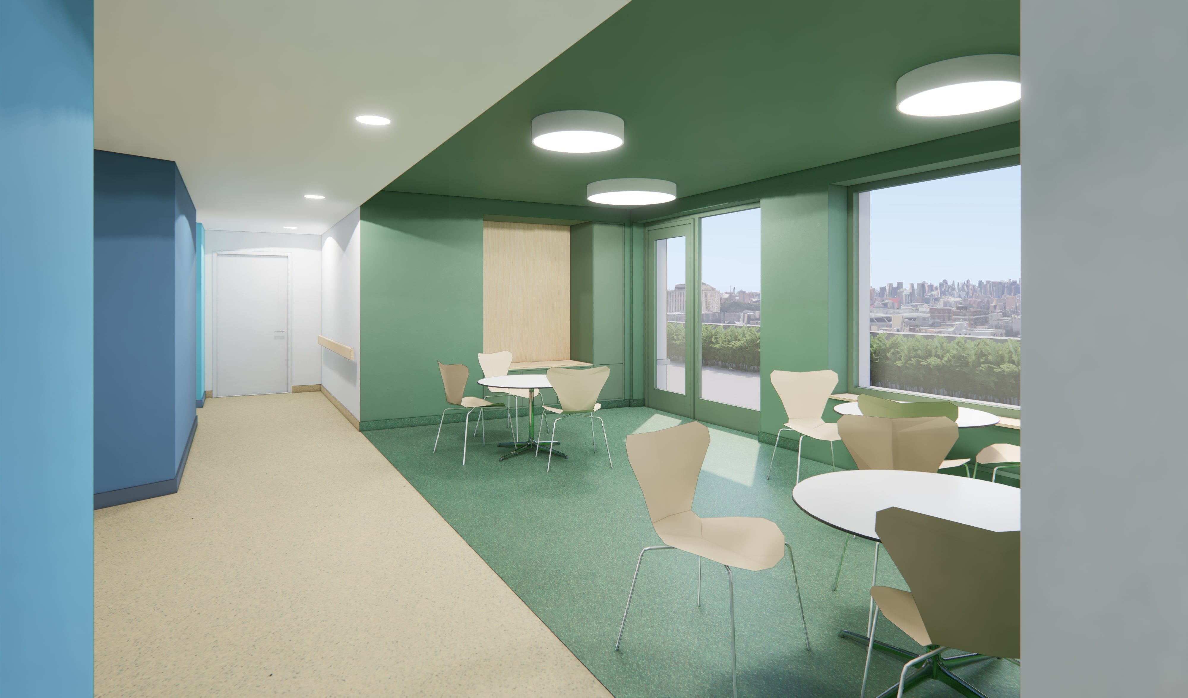 Rendered view of common lounge