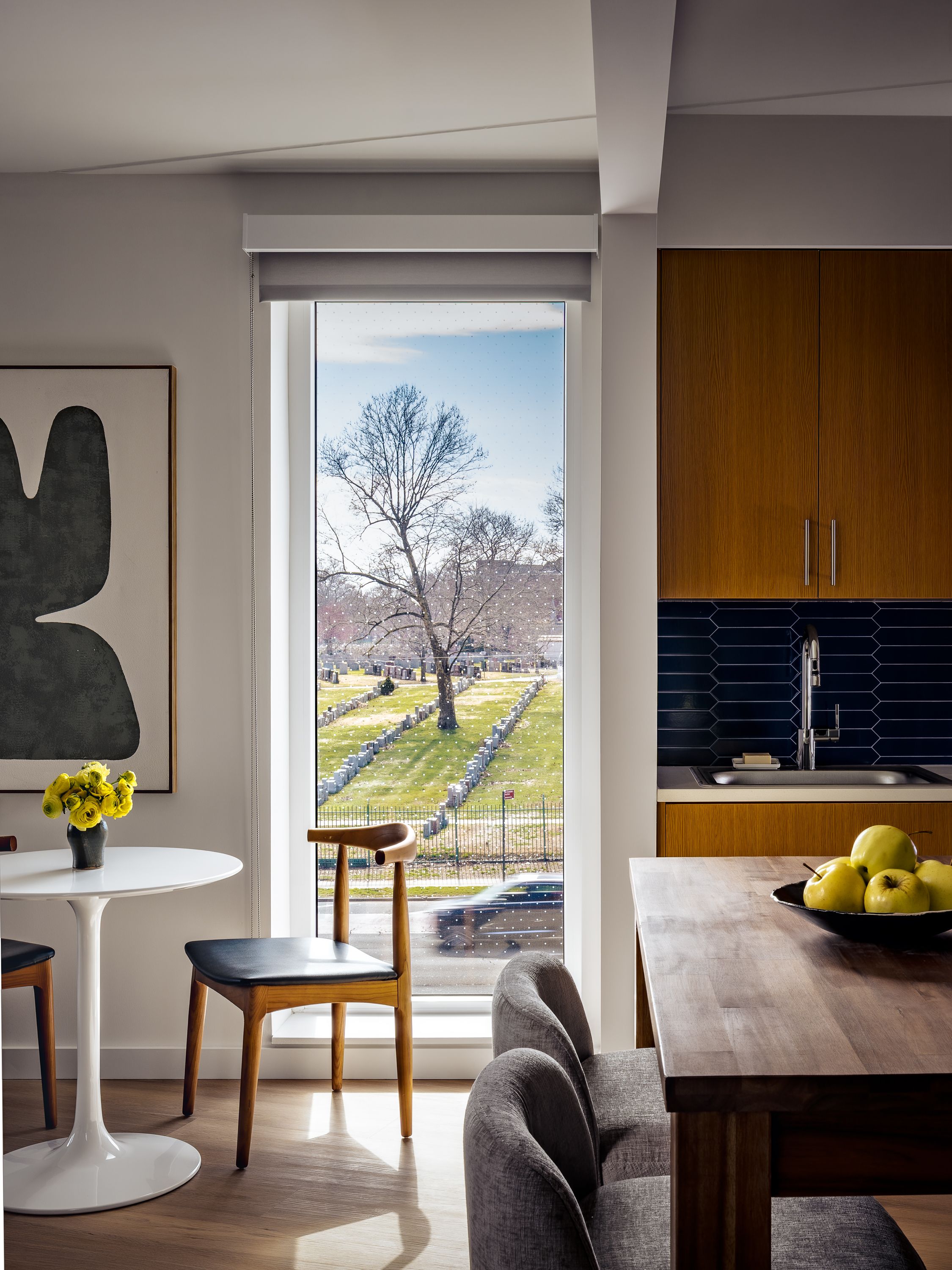 Floor to ceiling windows allow for unique views of the exterior
