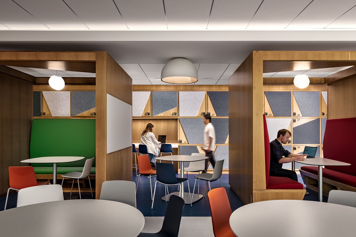 View of meeting booths in Club Meeting Area with locker wall in background