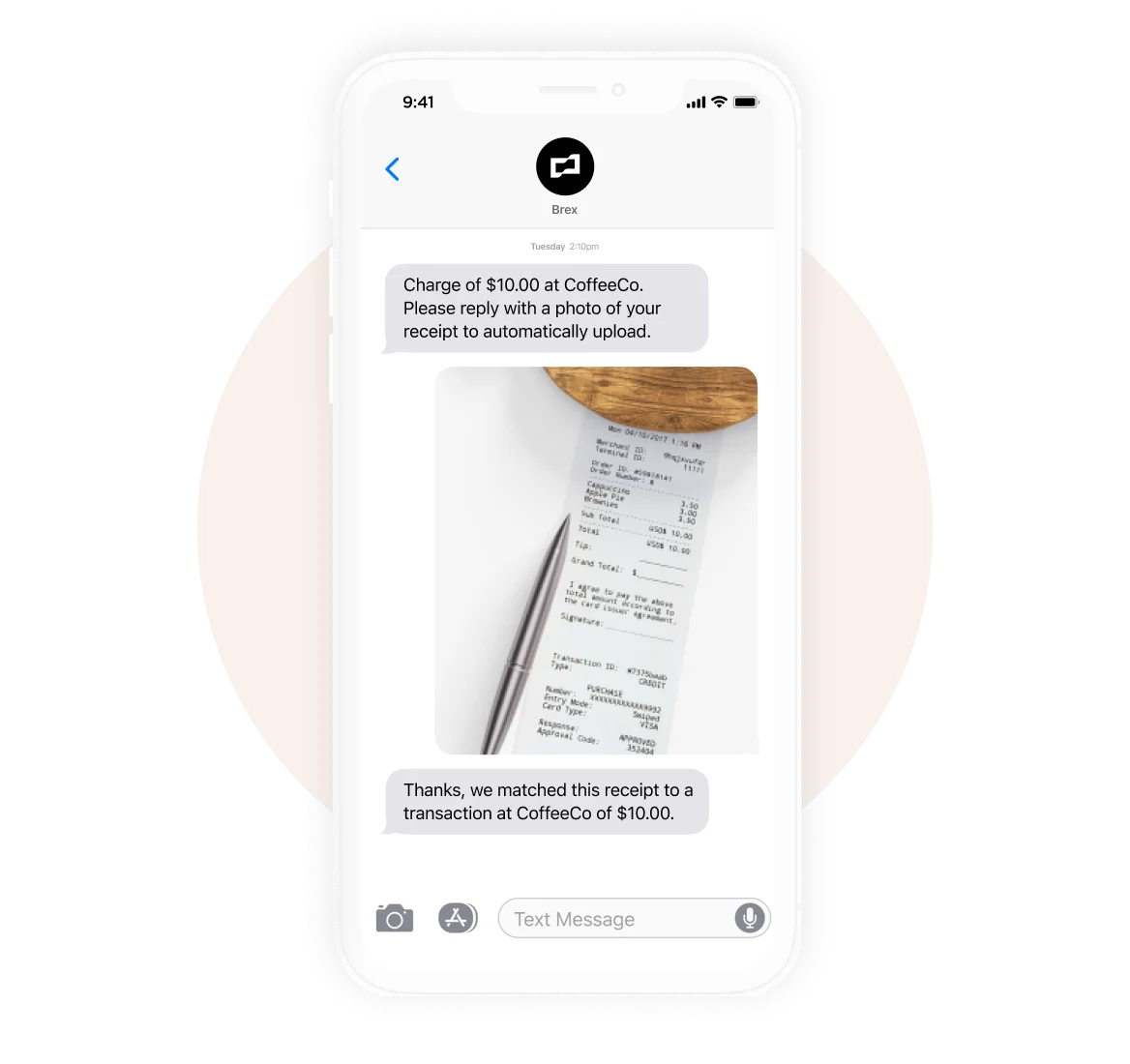 match a receipt to an expense by texting a photo
