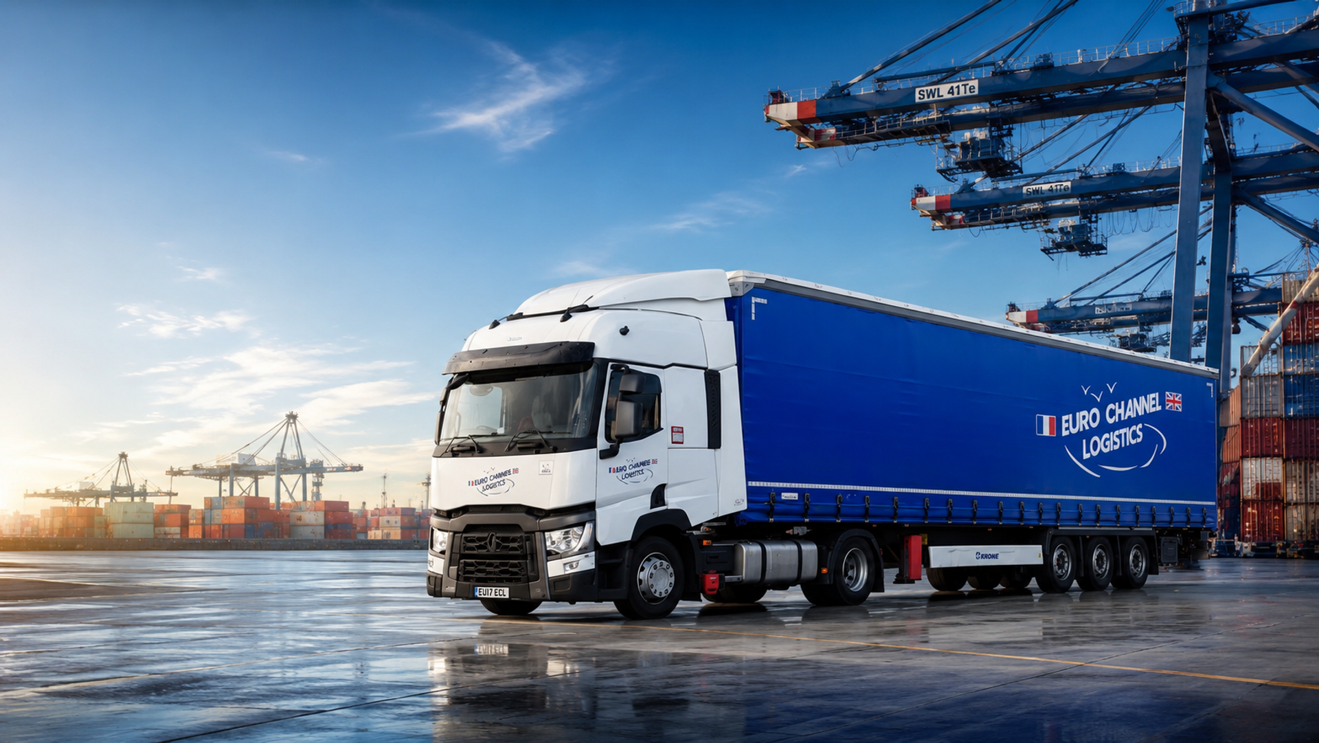 Camion EC Transport sur une plateforme portuaire