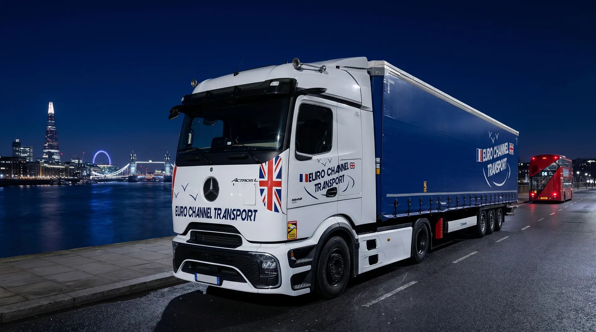 Camion Euro Channel à Londres de nuit