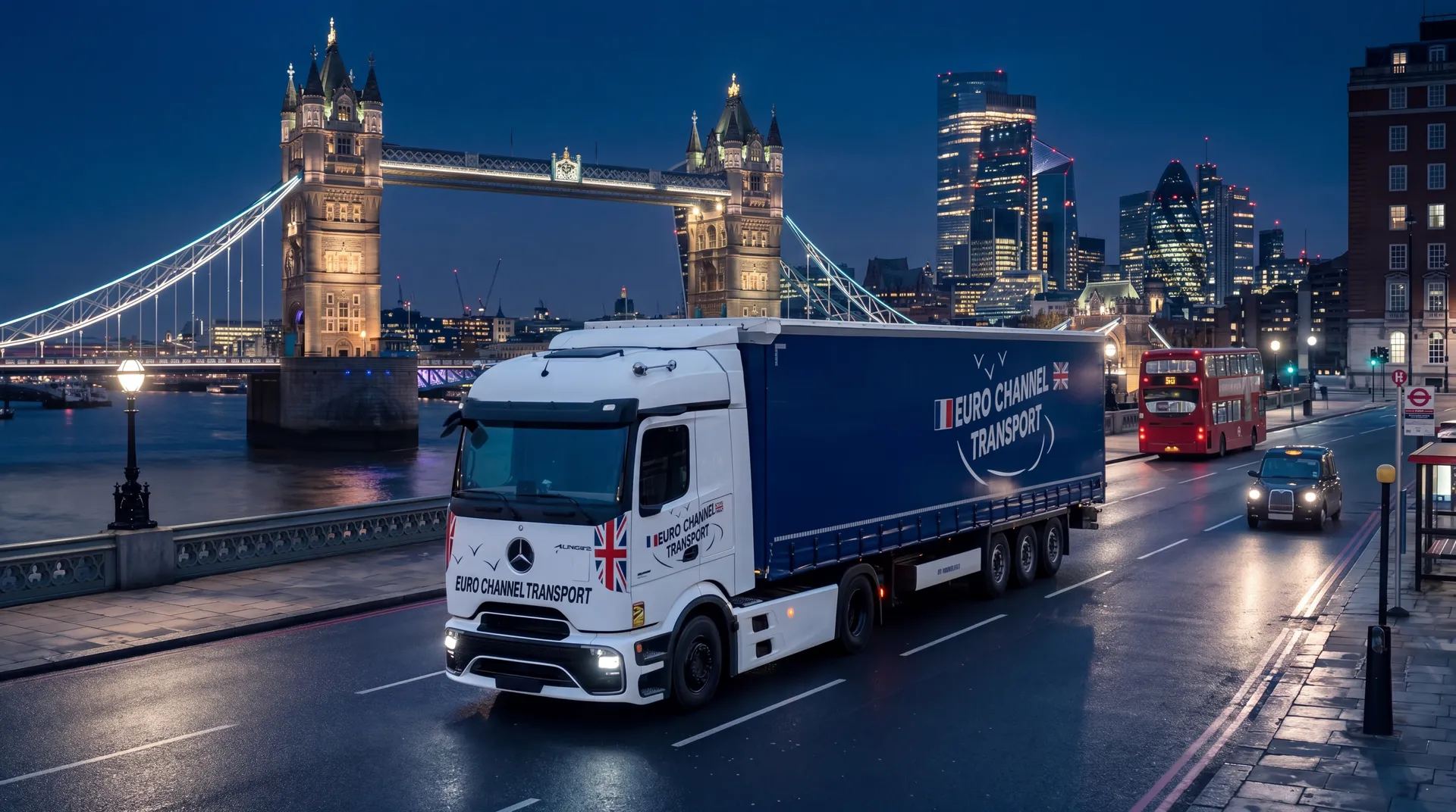 Camion Euro Channel devant Tower Bridge à Londres