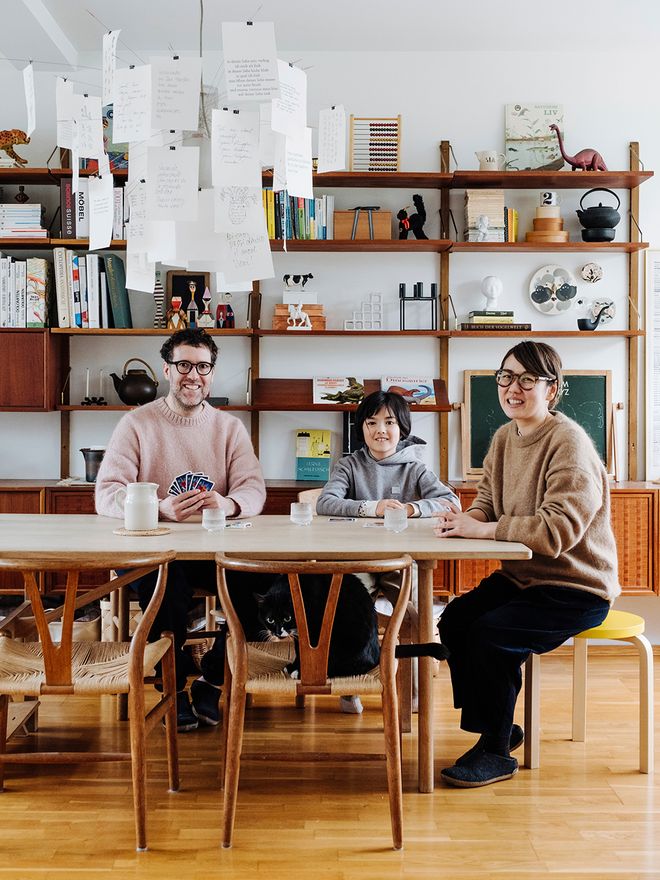 Simon Rozner, Akiko Mori and Etienne in their living room