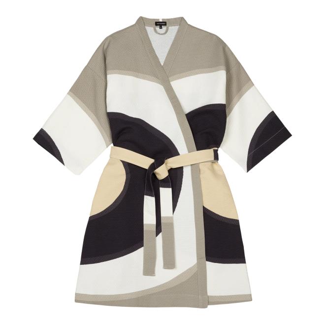 Marimekko Melooni bathrobe, grey - white - yellow