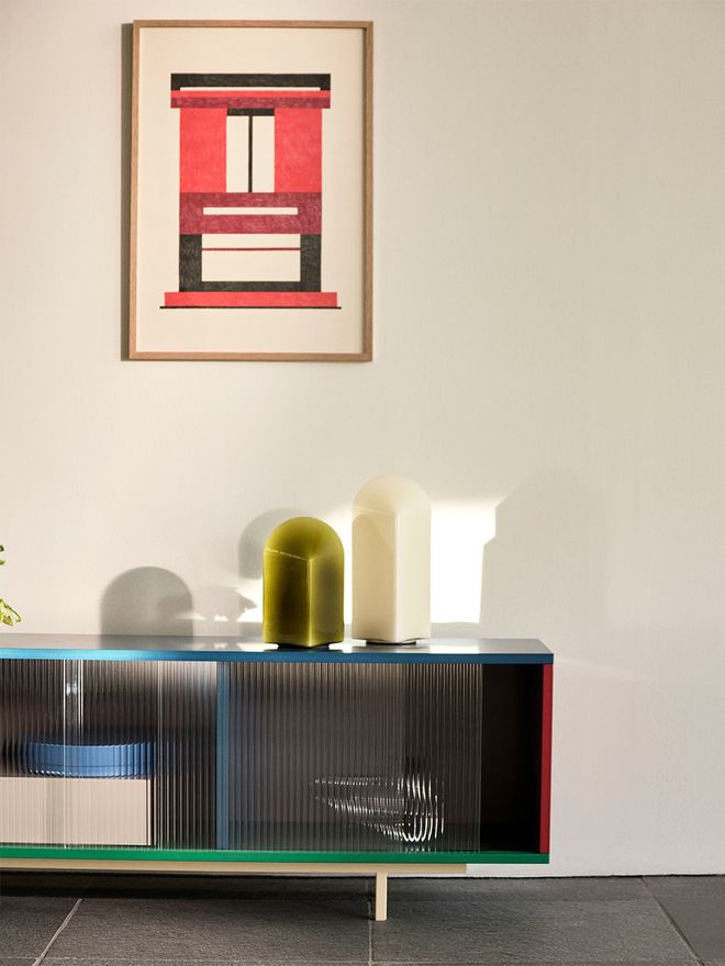 Two HAY Parade table lamps on top of Colour Cabinet sideboard