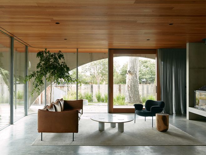 An image of Edition Office's Hawthron House. This image focuses on the living room decor.