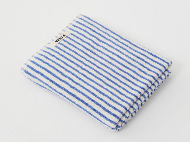 Tekla striped hand towel in blue and white