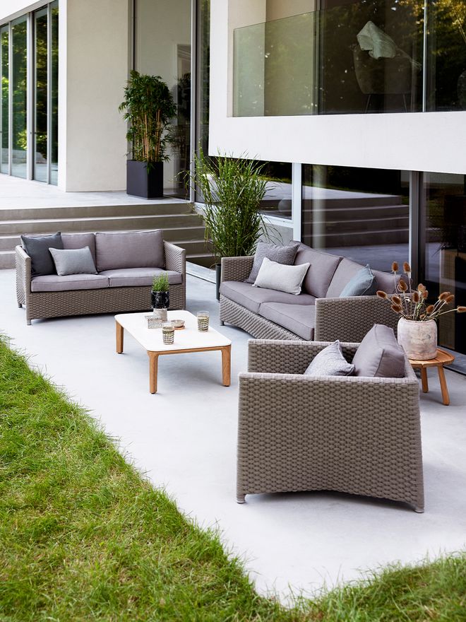 Cane-line Diamond sofas and lounge chair, taupe