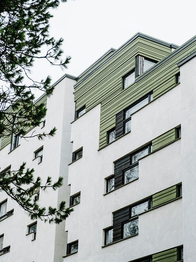 The facade of a house designed by Raili and Reima Pietilä