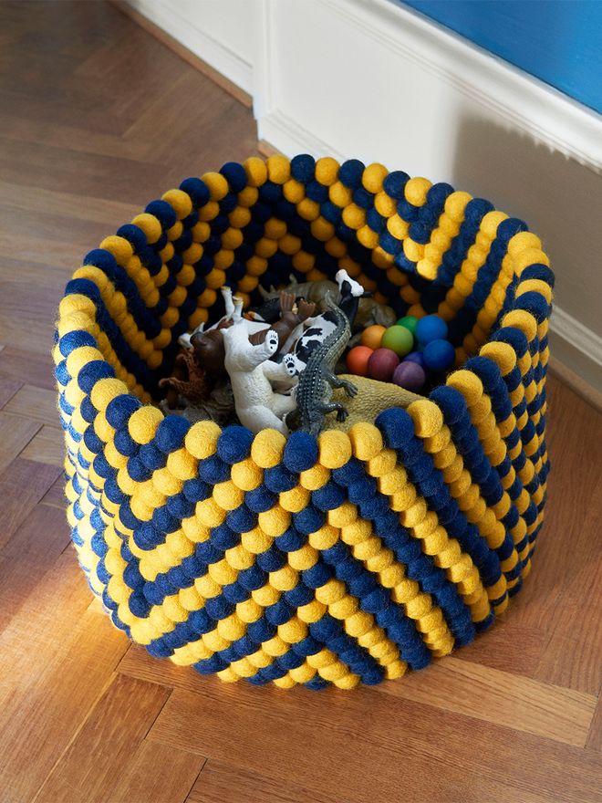 HAY Bead basket, 40 cm, yellow chevron