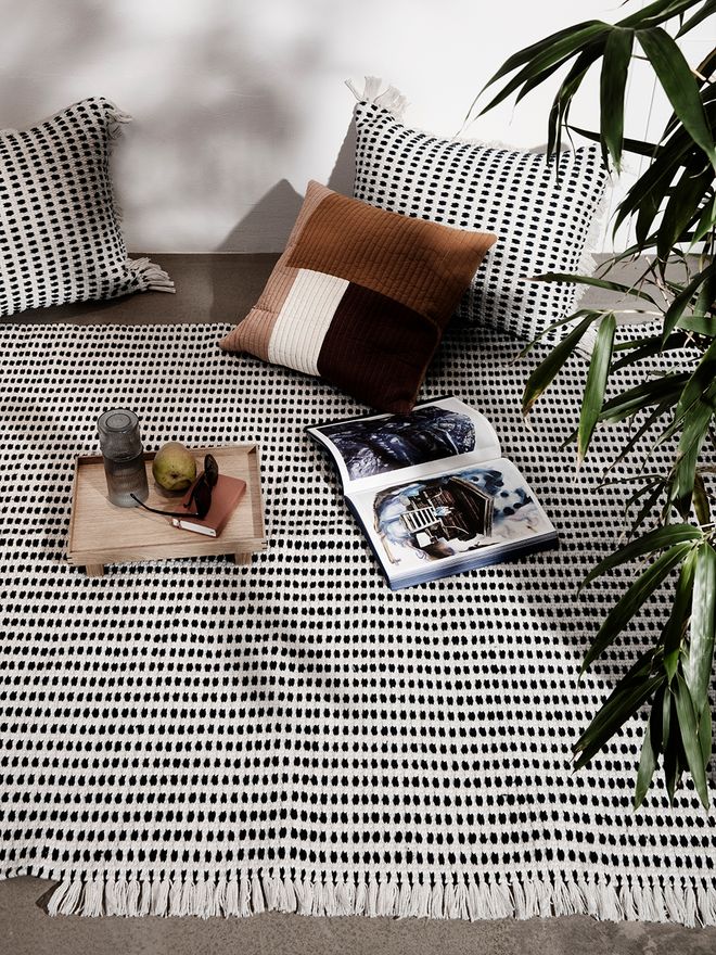 Ferm Living Way cushion, off white - dark blue