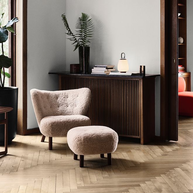 &Tradition's Petra lounge chair and ottoman