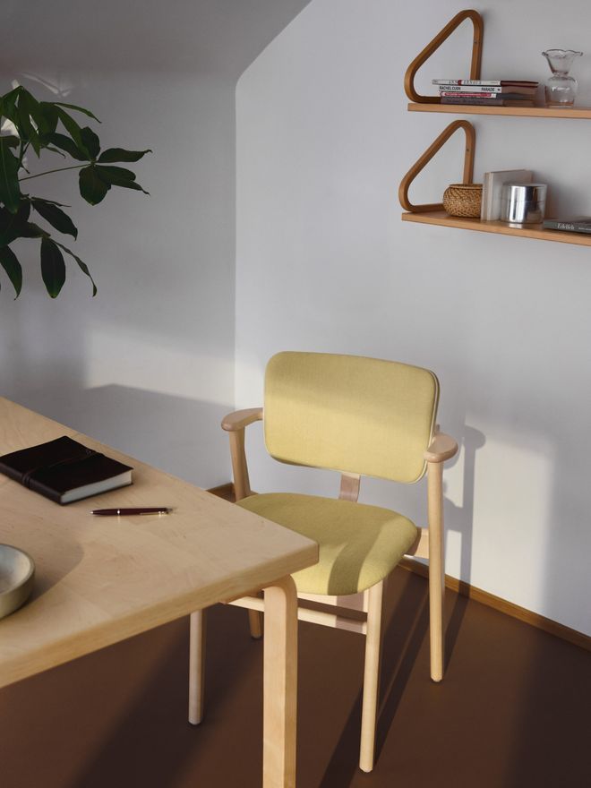 Yellow fabric-upholstered Domus chair