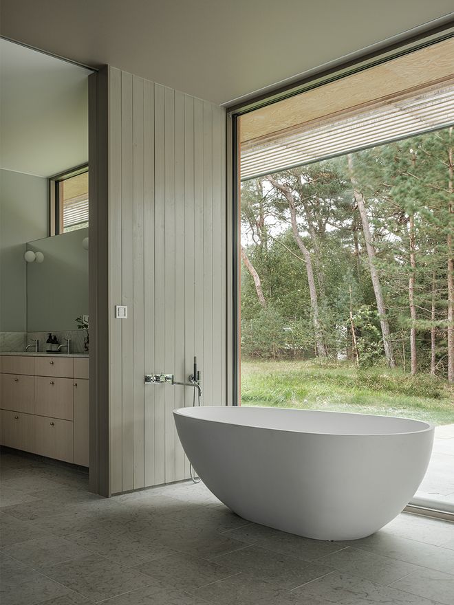 An image of Villa MSV, a private home located in Sweden. The image features the bathroom and its details.
