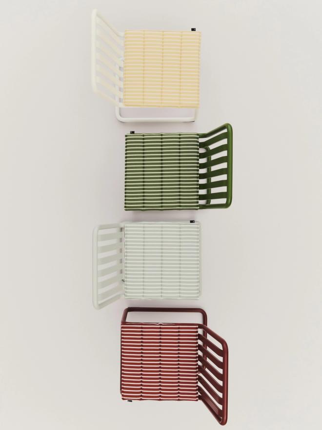 HAY's Palissade Cantilever chairs in different colors, photographed from above