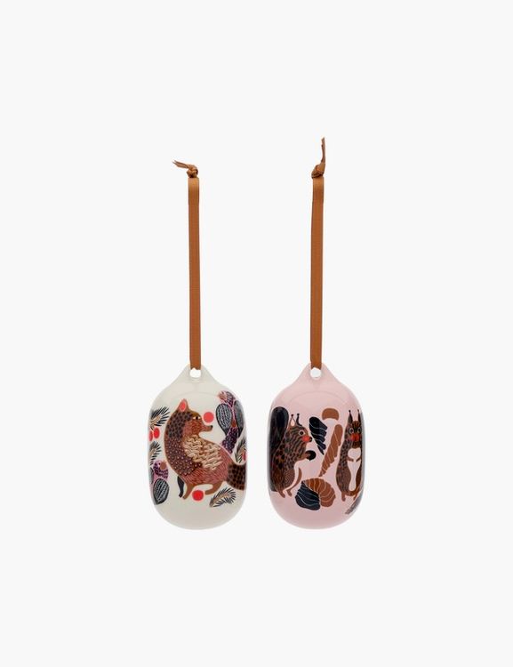 Kurre and Ketunmarja ornament, 2 pcs, pink - white