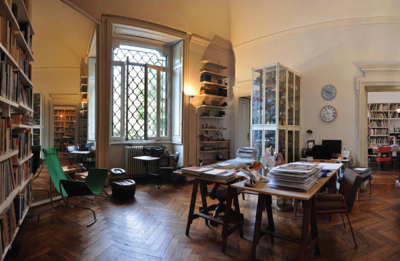 Interior view of Achille Castiglioni's studio space in Milan
