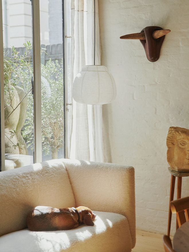 An image featuring Made by Hand's Papier Single pendant light as part of the living room interior.