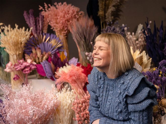 Portrait of florist and designer Kristiina Suo-Kustaa in the Blomma Creatives store.