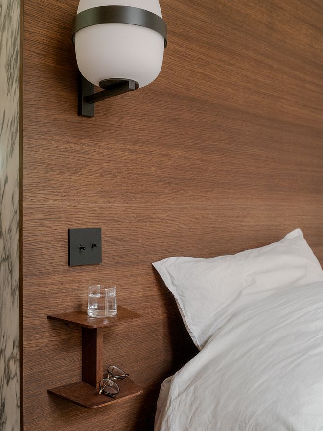 An image of an apartment in Paris, Lunain, designed by architect Louis Denavaut. The image features the bedroom decor. 