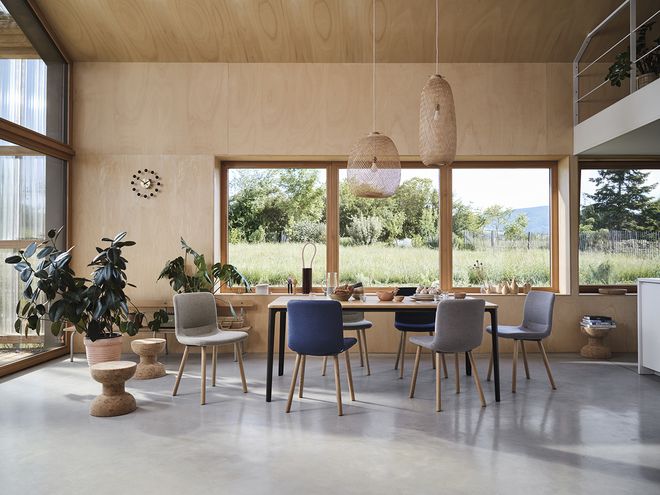 Vitra HAL chairs and Plate table