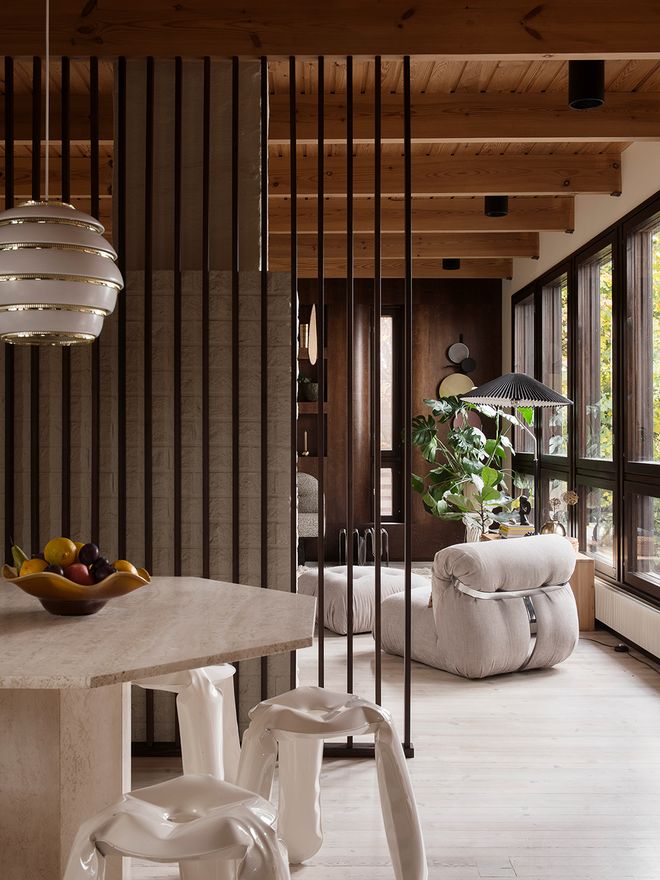 A slatted wood wall
