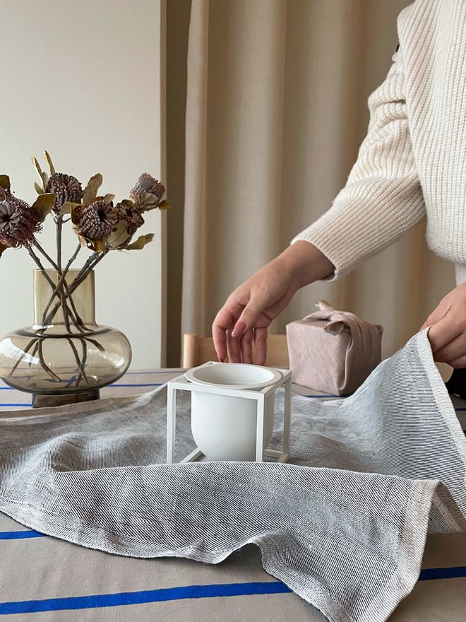 by Lassen's Kubus-pot in a furoshiki fabric wrap