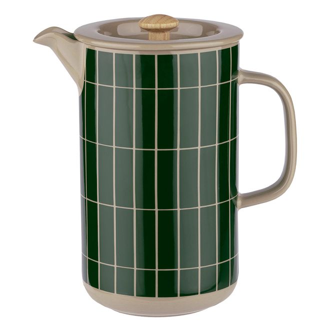 A deep etched image of Marimekko's Tiiliskivi press coffee maker.
