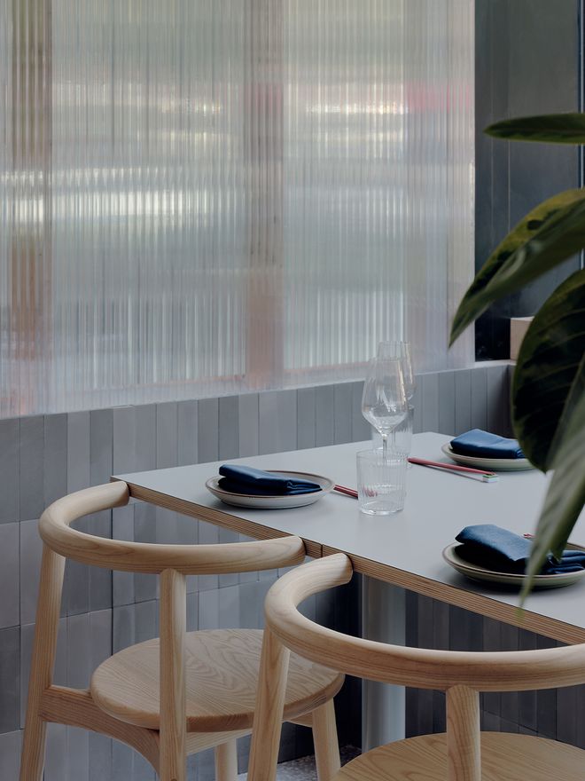 An image featuring the Nordic-inspired decor of restaurant Nin Hao in Brooklyn.