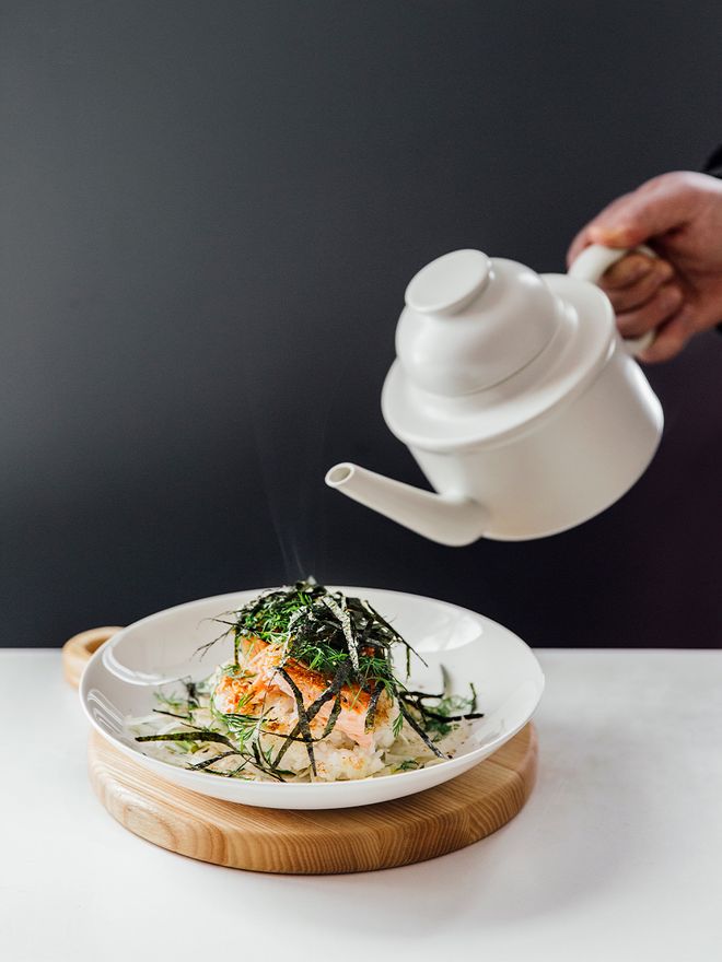 Ochazuke with dill and salmon