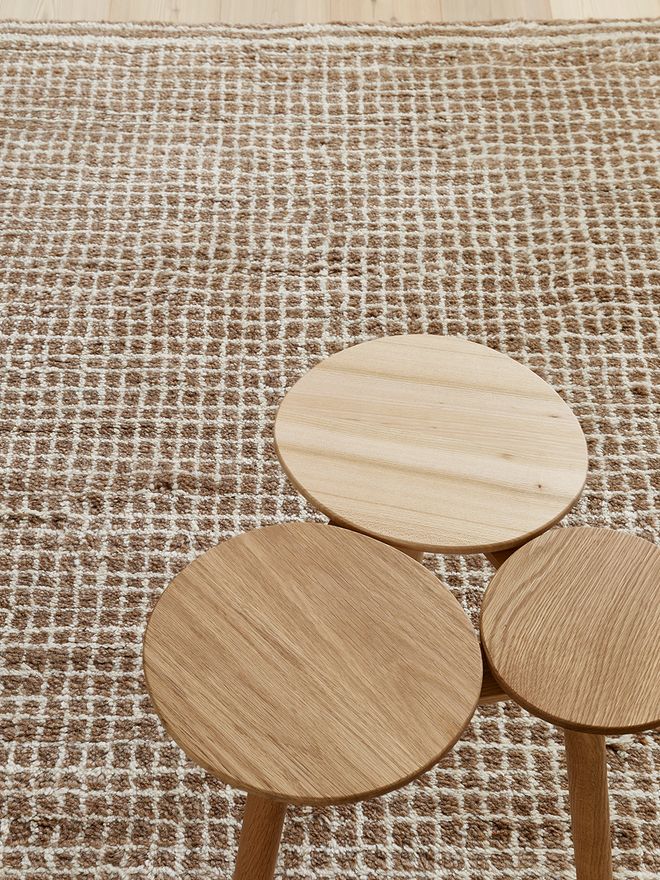 Nikari July stool and Woodnotes Uni Grid rug
