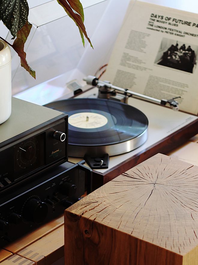 The Nikari Biennale stool and an LP player in the background