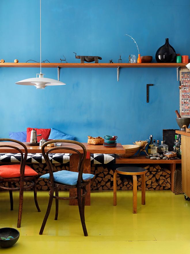 Artek's Stool 60 in architect Jouni Kaipia's colorful Helsinki home