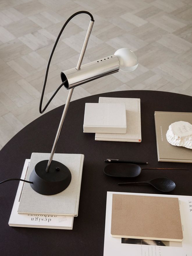 Astep Model 566 table lamp in polished steel