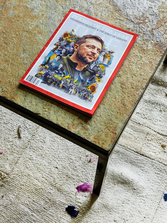 Time magazine on a coffee table