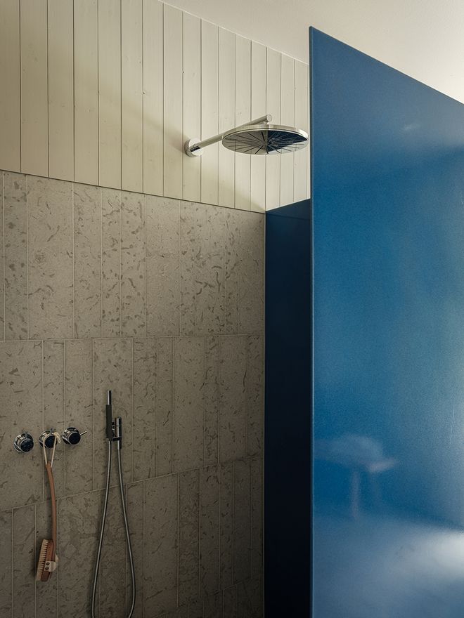 An image of Villa MSV, a private home located in Sweden. The image features the bathroom and its details.